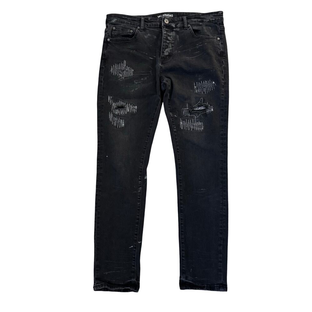Valabasas Distressed Bleached Acid Wash Black Denim Slim Jeans Mens Size 36